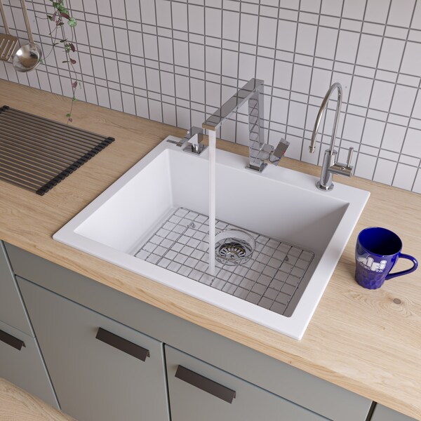 Alfi Brand White 24" Drop-In Sgl Bowl Granite Composite Kitchen Sink AB2420DI-W - main